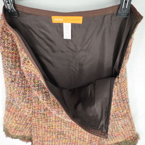 Cynthia Steffe Skirt Womens 8 Brown Gold Tweed Fringe Hem Lined Mohair Alpaca - Picture 15 of 15